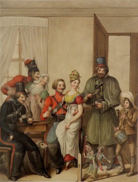 Georg Emanuel Opiz Painting - Cossacks in Paris 1814 Georg Emanuel Opiz caricature